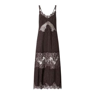 Pinko Pinko - Maxi slipjurk van kant met gelaagde zoom - Dames - Jurken - Bruin - Maat: L