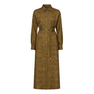 Max Mara Shirt Dresses, female, Brown, Size: XS Printed Silk Twill Midi Shirt Dress