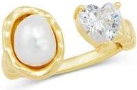 Savvy Cie Jewels Cubic Zirconia Heart & Faux Pearl Open Band Ring in Yellow Gold at Nordstrom Rack, Size 10