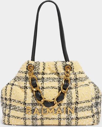 Balmain 1945 Tote Bag in Plaid Tweed