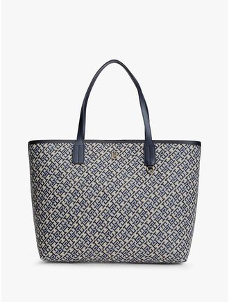 Tommy Hilfiger Womens Jacquard Monogram Tote Bag - Blue