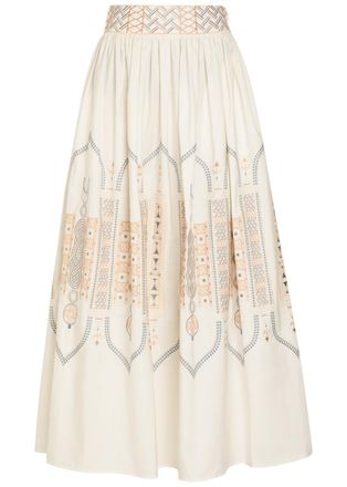 Emporio Sirenuse Ombretta Embroidered Cotton-blend Midi Skirt - White - 42 (UK10 / S)