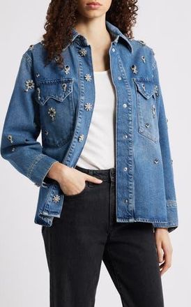 AllSaints Enna Embellished Denim Snap-Up Shirt in Vintage Indigo at Nordstrom Rack, Size X-Small