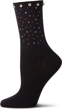 MeMoi Rhinestone Rib Crew Socks in Black at Nordstrom Rack, Size 9/11