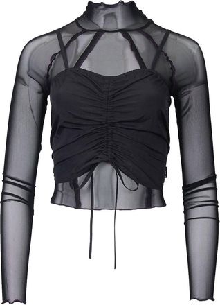 Zemeta Two-Piece Layered Mesh And Stretch-Jersey Turtleneck Top In Black