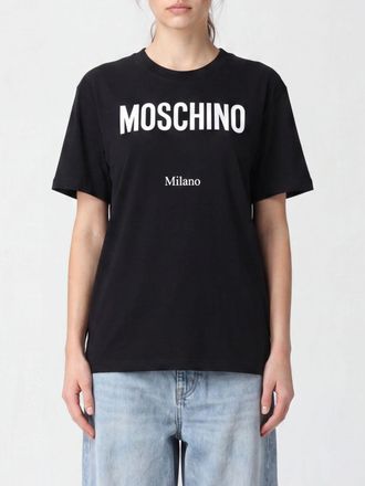 Moschino T-shirt in cotone con logo a contrasto e spalle cadute