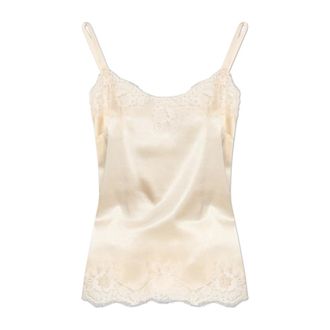 Dolce & Gabbana Sleeveless Tops, female, Beige, Size: S Satin Lingerie-Style Top