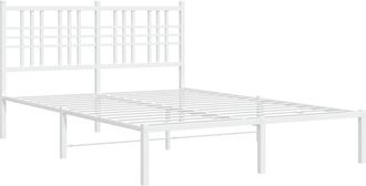 vidaXL Metal Bed Frame without Mattress with Headboard White 120x190cm Vidaxl