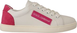 Dolce & Gabbana White Pink Leather Low Top Sneakers Womens Shoes