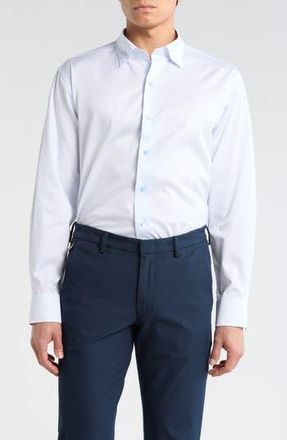 David Donahue Neat Print Sport Shirt in White/Sky at Nordstrom Rack, Size Xx-Large