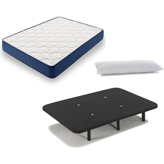 HOGAR 24 Cama Completa - Colchón Viscoelástico Viscorelax + Base Tapizada 3D Color Negro + 6 Patas De 32cm + Almohada De Fibra, 150x190 Cm