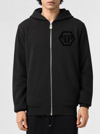 Philipp Plein Felpa con cappuccio e zip in cotone con logo Hexagon