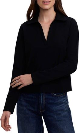 Foxcroft Talia Crepe Knit Long Sleeve Polo in Black at Nordstrom, Size X-Small
