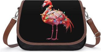 Generic Flamingo Christmas Lights Womens Crossbody Bag Fashion Shoulder Handbags Message Tote Bag with Adjustable Strap