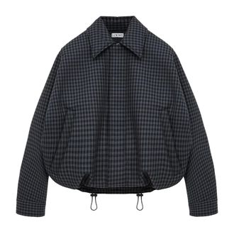 Loewe Jassen, Dames, Zwart, S, Wol, Lichtgewicht wollen jas met ruitpatroon