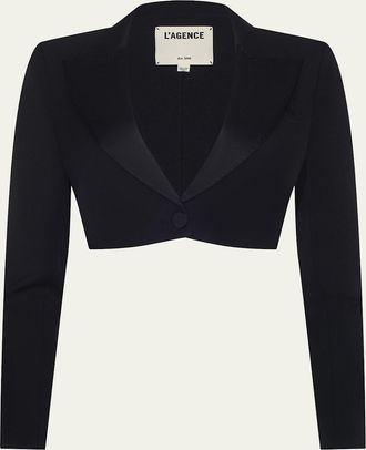 L'agence Daxton Cropped Satin-Lapel Blazer