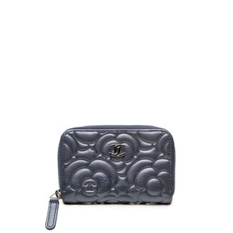 Chanel Navy Purple Leather Coin Purse/Coin Case (Pre-Owned)