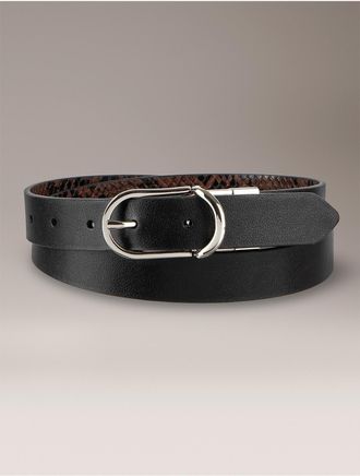 Calvin Klein Womens Reversible Swivel Buckle Belt - Black - XS