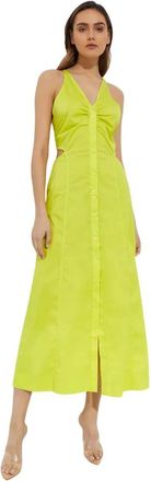 Ganni Crossover Jurk met Strikband en Knoopsluiting - Dames - Casual kleedjes - Groen - XS - Katoen - Kleedjes
