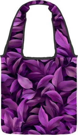 Generic Art Purple Leaves Reversible Canvas Shoulder Tote - Double-Sided Print, 12oz Cotton, 27cm Drop, Fold-Flat Bag for Travel, Shopping, Street Outings