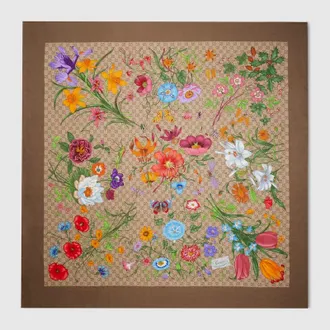 Gucci Printed GG Wool Silk Shawl, Brown