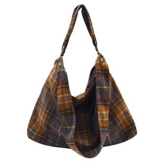 Generic Women Girls Plaid Underarm Shoulder Bag for School Work Daily Use (Coffee)