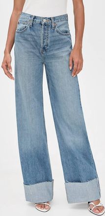 Re/Done High Rise Wide Leg Cuff Jeans In Vintage Biker Blue