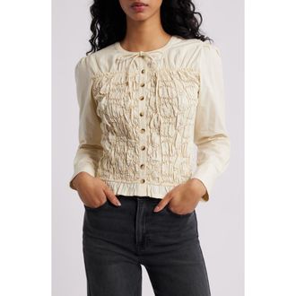 Damson Madder Elliana Smocked Organic Cotton Cardigan in Butter at Nordstrom, Size 16 Us