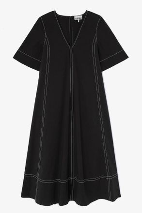 Ganni Black Cotton A-line Dress - Size 10/12 Organic