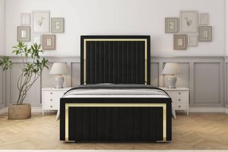 Sloomy Boston Gold Plush Frame-Mattress - 50 Upholstered Headboard in Black | Size: Single