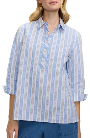 Foxcroft Therese Stripe Button Back Cotton Seersucker Popover Shirt in Blue/Multi at Nordstrom, Size X-Small