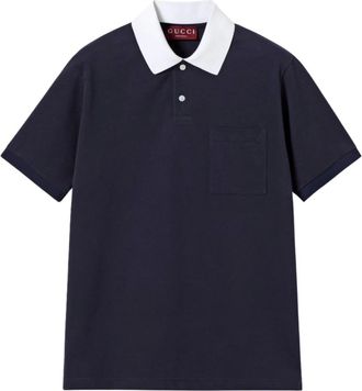 Gucci Stretch Cotton Piquet Polo Shirt - male - Gucci - Polo Shirts - Blue - XL - Tops