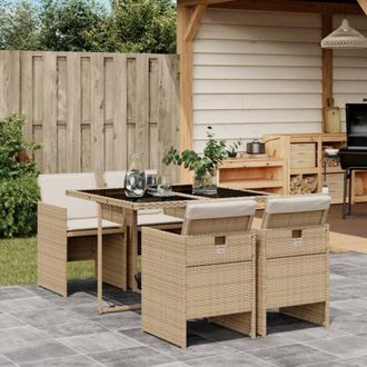 vidaXL vidaXL Set da Pranzo da Giardino 5 pz con Cuscini Beige in Polyrattan