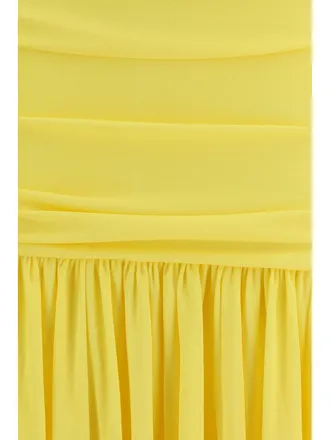 Jacquemus Womens Pleated Midi Dress Yellow Viscose