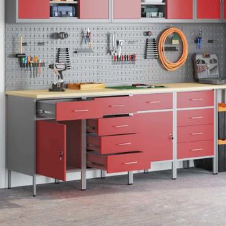 vidaXL Vidaxl - Mobile da lavoro 4 pcs Rosso e Grigio 200 x 55 x 85 cm