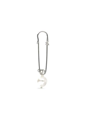Justine Clenquet Chelsea pearl safety-pin earring - women - Palladium Plated Brass/Pearl - One Size - Silver