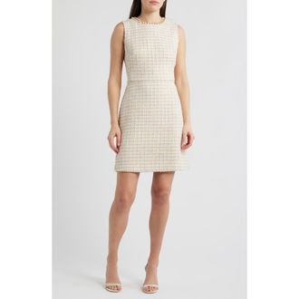 Eliza J Metallic Tweed Sleeveless Sheath Dress in Ivory at Nordstrom, Size 16