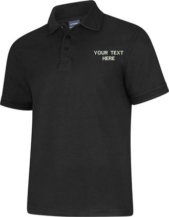 Generic Personalised Embroidered Your Text UC108 Ladies Deluxe Polo Tshirt, Work Wear Any Text Uneek Polo Uniform Tee Top Black