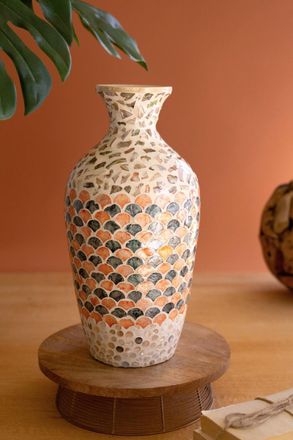 Kalalou Spun Bamboo Vase With Capiz Shell Detail