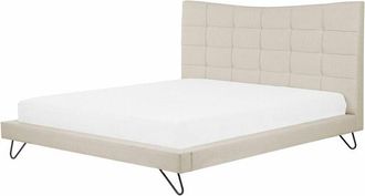 Beliani Beliani - Letto matrimoniale Beige in tessuto di poliestere a Doghe Trapuntatura a Bottoni 160 x 200 cm Lannion