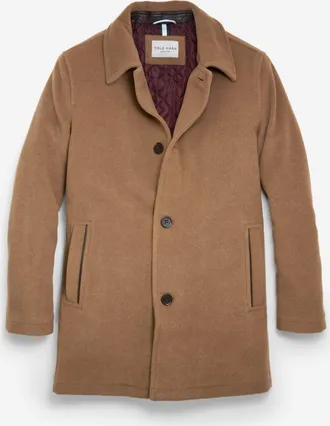 Cole Haan Mens Wool-Blend Car Coat - Brown Size Medium