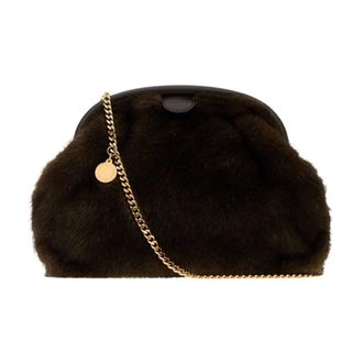 Stella McCartney Tassen, Dames, Bruin, ONE Size, Falabella Soft Clutch Met Ketting Mink Pluche Stof