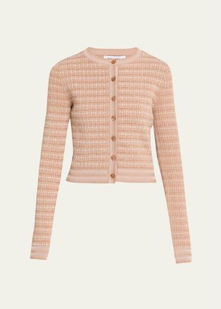Prabal Gurung Striped Rib Knit Fitted Crewneck Cardigan