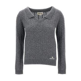 Shushu/Tong Shushu/Tong - Trui met V-hals en Kabelsteek - Dames - Truien - Grijs - Maat: 2XS Zijde