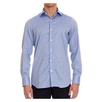 Finamore Neapolitaans Vervaardigde Slim-Fit Casual Overhemden - Heren - Casual Overhemden - Blauw - M - Katoen - Overhemden