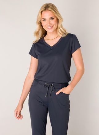 Base Level T-Shirt BASE LEVEL Tilly, Damen, Gr. 36, blau (dunkelblau), Single Jersey, Obermaterial: 75% Polyamid, 25% Elasthan, unifarben, tailliert h&uuml;ftbedecken