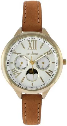Peugeot Sun Moon Multi Function Suede Strap Watch - 38MM in Brown at Nordstrom