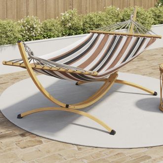 IDMarket Hamaca Xl Con Soporte Met&aacute;lico Con Efecto Madera Y Lona A Rayas Negras, Blancas Y Color Chocolate