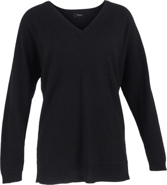 Theory V-Neck Sweater in Black Cashmere