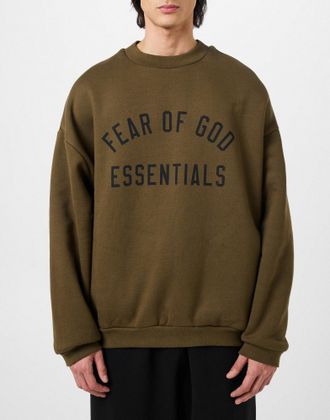Fear of God Mens Essentials Logo Crewneck Sweatshirt Green Clothing > Knitwear